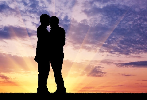 Premium Photo Concept Of Gay People Silhouette Happy Gay Kissing