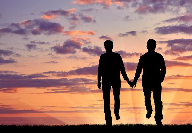 Premium Photo Concept Of Gay People Silhouette Happy Gay Men Walking