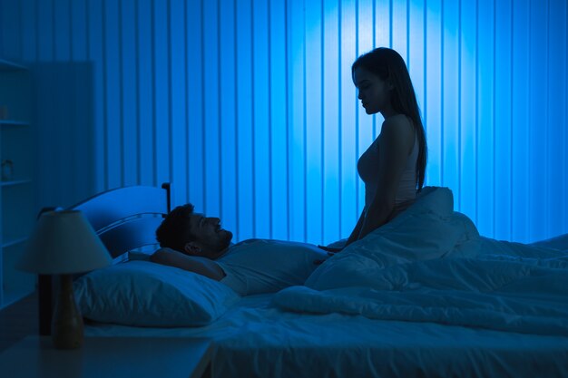 Premium Photo The Lovers Have Sex In The Bed Night Time