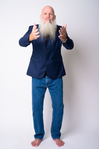 Premium Photo Mature Bald Businessman With Long Beard Wearing Suit