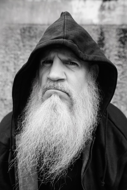 Premium Photo Portrait Of Mature Bald Man With Long Gray Beard