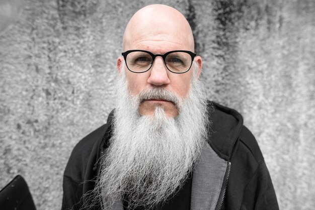 Premium Photo Portrait Of Mature Bald Man With Long Gray Beard