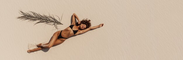 Premium Photo Top Aerial Drone View Of Woman In Swimsuit Bikini