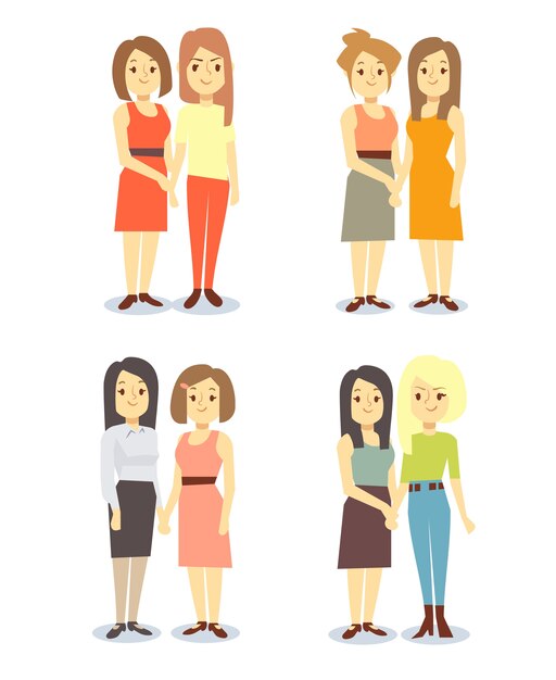 Premium Vector Set Of Happy Gay Lgbt Women Pairs