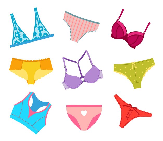 Conjunto de ilustrações vetoriais de lingerie ou biquíni da moda