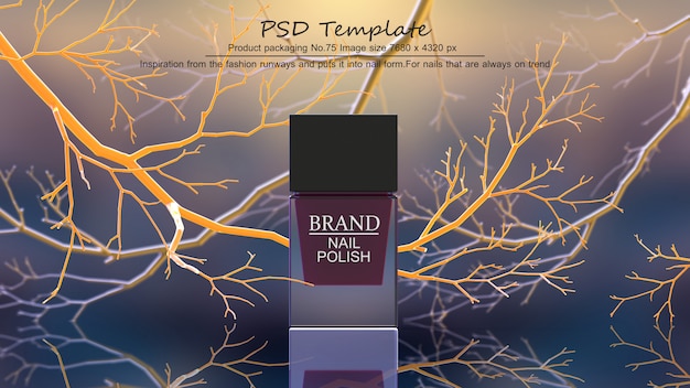 Czerwony lakier do paznokci na żółtym tle drzew 3d render Premium Psd