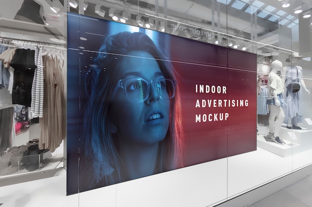 Makieta reklamy wewnętrznej poziomy billboard stojak w centrum handlowym sklep ping centrum sklepowe okno Premium Psd
