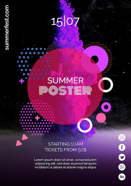 Plakatowy szablon na letni festiwal Darmowe Psd