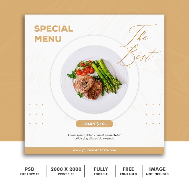 Szablon kwadratowy baner, luksusowe menu restauracji żywności Premium Psd