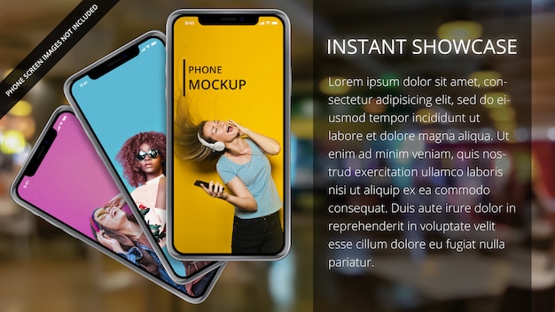 Trzy apple iphone x na tle bokeh Premium Psd