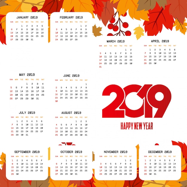 2019 kalendarza projekt z lekkim tło wektorem Darmowych Wektorów