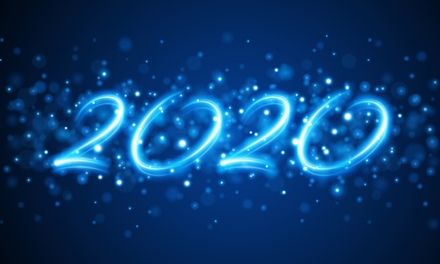 2020 nowy rok literowania abstrakcjonistyczna wakacyjna wiadomość i rozjarzony bokeh zaświecamy ilustrację Premium Wektorów