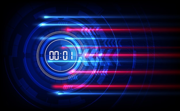 Abstrakcjonistyczny futurystyczny technologii tło z cyfrowym numerowym zegarem i odliczanie Premium Wektorów