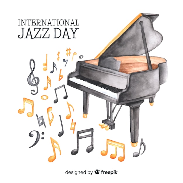 Akwarela międzynarodowego dnia jazzowy tło Darmowych Wektorów