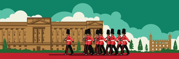 Angielski żołnierz spacer przed pałacem buckingham Premium Wektorów