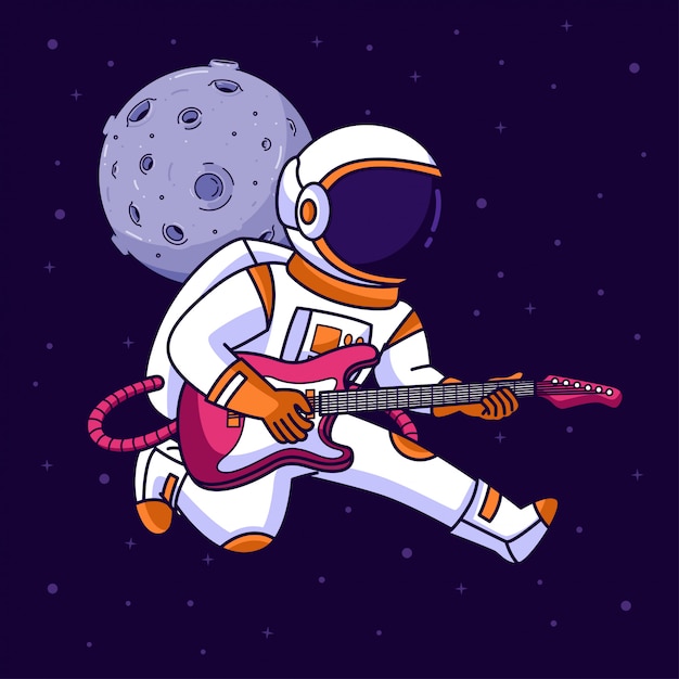 Astronauta Gra Na Gitarze W Kosmosie Premium Wektor 9921