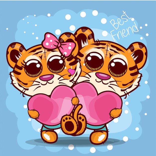 Baby shower greeting card z cute tygrysy kreskówek - wektor Premium Wektorów