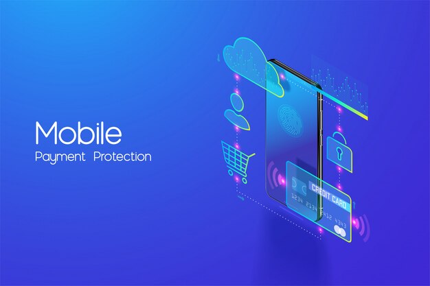Bankowość Mobilna Online I Bankowość Internetowa Koncepcja Izometryczna, Społeczeństwo Bezgotówkowe, Transakcja Bezpieczeństwa Za Pomocą Karty Kredytowej I Płatność Cyfrowa Z Bezpiecznym Wektorem Systemu Premium Wektorów