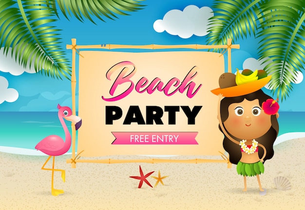 Beach Party Napis Z Aborygenów I Flamingów Na Plaży Darmowych Wektorów