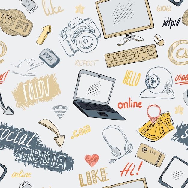 Bezszwowe doodle wzór mediów społecznych Darmowych Wektorów