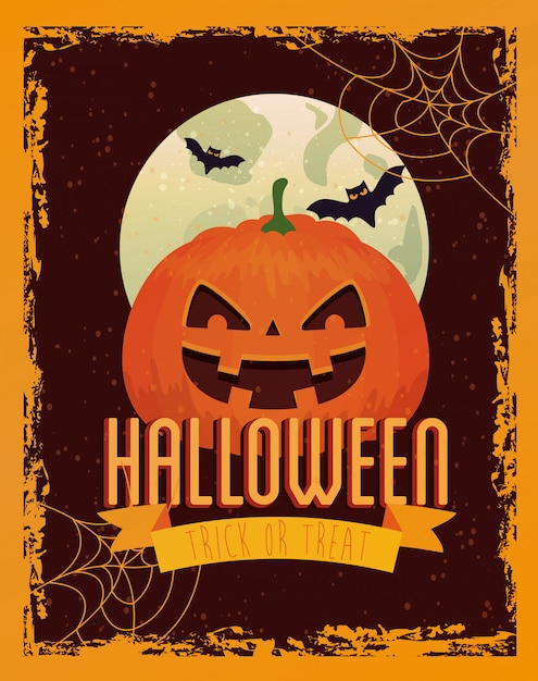 Billboard halloween z życzeniami dyni i księżyca Darmowych Wektorów