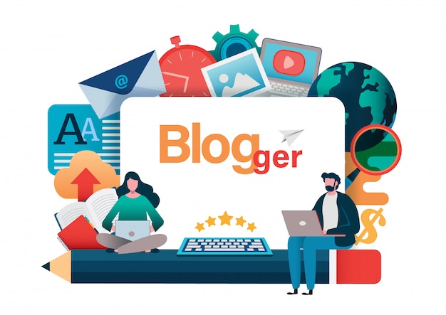 Blogowanie, Blogger. Wolny Zawód. Premium Wektorów