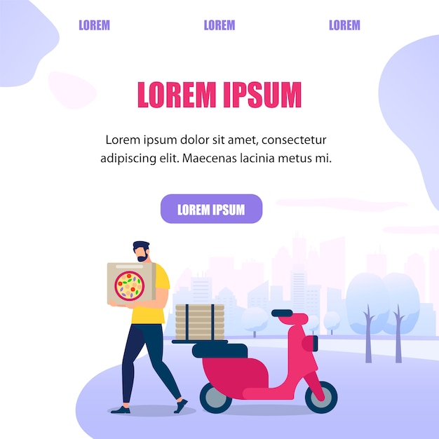 Brodaty mężczyzna charakter dostawy pizzy w ręce Premium Wektorów