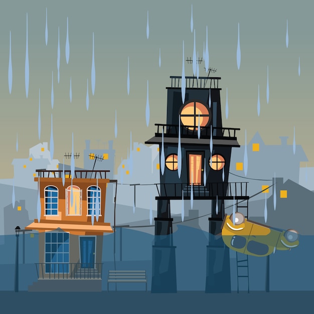 Budynek w wodzie ilustracji wektorowych Premium Wektorów