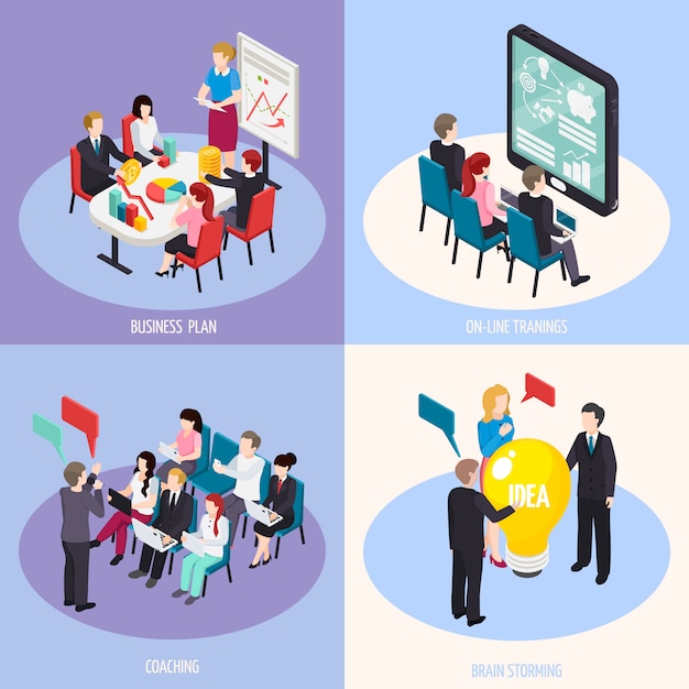 Business coaching izometryczny projekt koncepcji Darmowych Wektorów