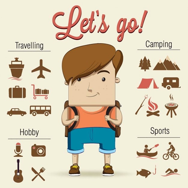 Camping chłopiec charakterze ilustracji wektorowych Darmowych Wektorów