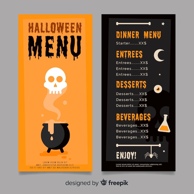 Czarny i pomarańczowy szablon menu halloween Darmowych Wektorów
