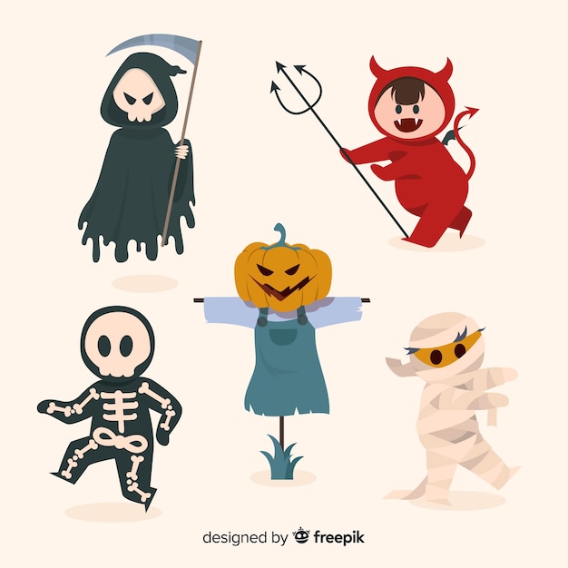 Diabeł postaci ręcznie rysowane kostiumy na halloween Darmowych Wektorów