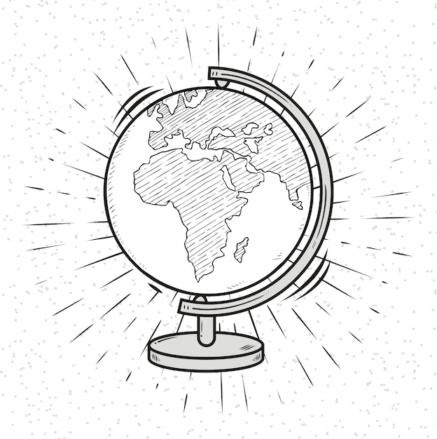 Doodle Globe Planeta Ziemia Kula Ziemska Ilustracja Premium Wektor