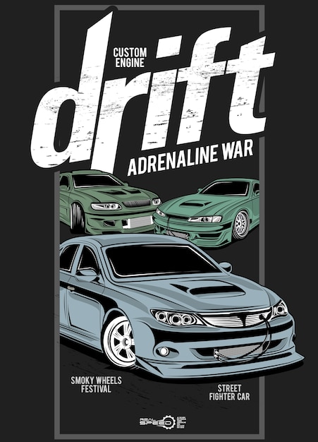 Drift Adrenaline War Ilustracja Niestandardowego Samochodu Z Silnikiem Premium Wektor