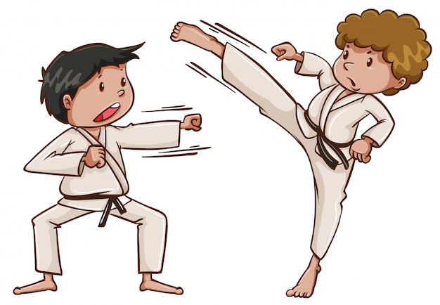 Dwoje dzieci grających w karate Darmowych Wektorów
