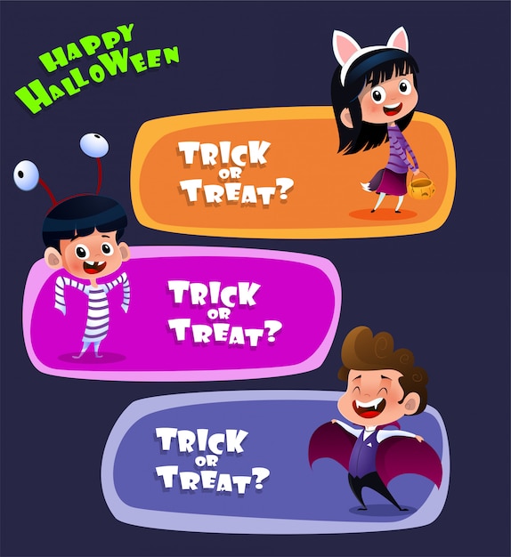 Dzieci noszące kostiumy na halloween Premium Wektorów