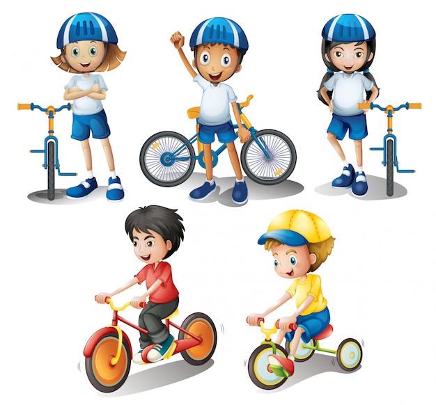 Dzieci z rowerami Darmowych Wektorów