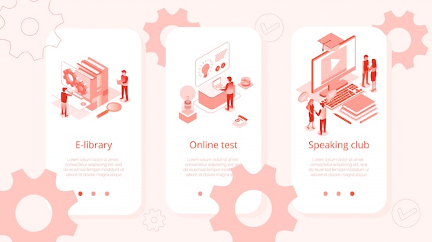 E-library Online Test Speaking Club Isometric Set Premium Wektorów