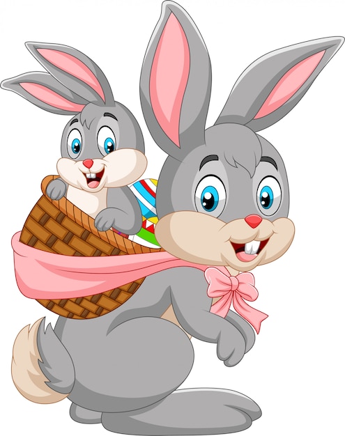 Easter Bunny Niosący Kosz Królika Dziecka | Premium Wektor