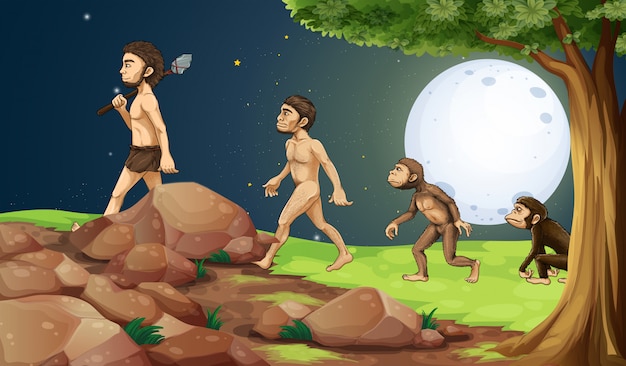 Ewolucja człowieka na szczycie wzgórza Darmowych Wektorów