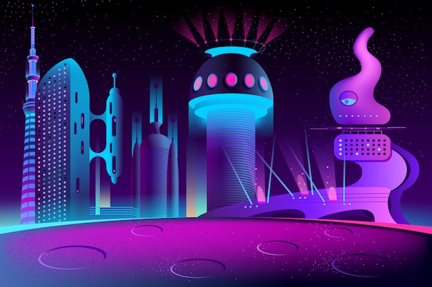 Futurystyczne miasto na innej planecie, megapolis Darmowych Wektorów