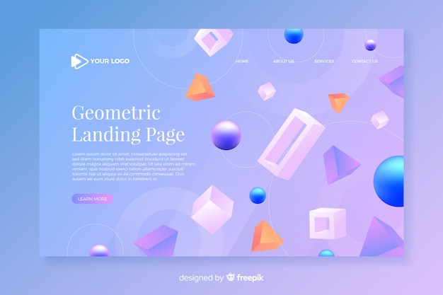 Geometryczna strona docelowa z modelami 3d Darmowych Wektorów