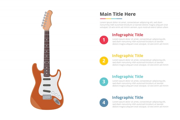 Gitara Elektryczna Infografika Szablon Z 4 Punktami Premium Wektor