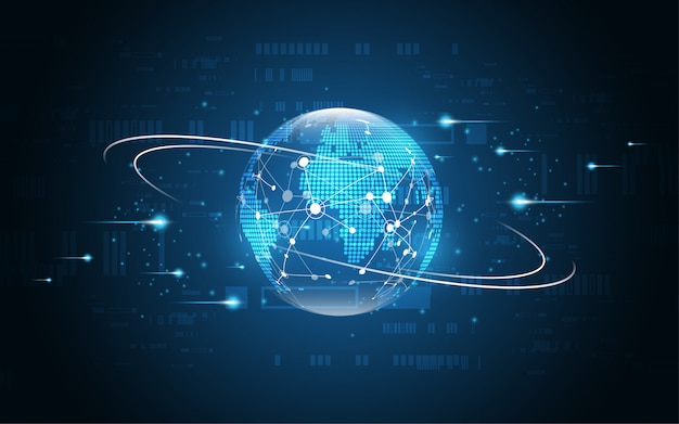 Globalne połączenie sieciowe mapa świata streszczenie technologii tle Premium Wektorów
