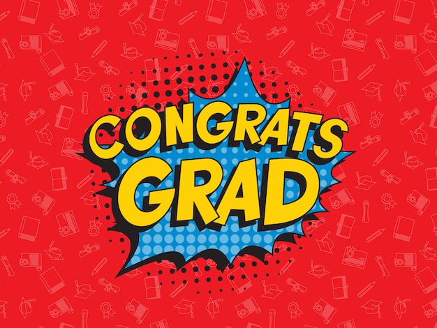 Gratulacje grad napis w dymku retro pop-artu Premium Wektorów