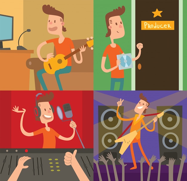 Gwiazda Muzyki Pop Młody Chłopiec Sukces Ilustracji Wektorowych Premium Wektorów