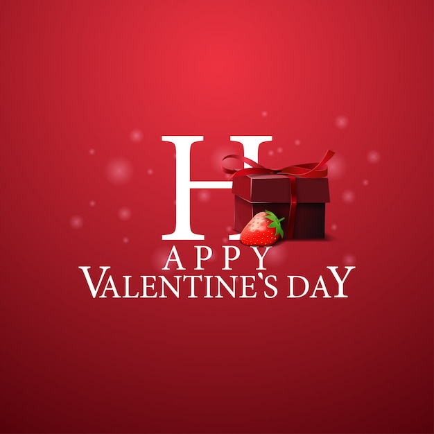 Happy valentine's day - logo z prezentem i truskawkami Premium Wektorów