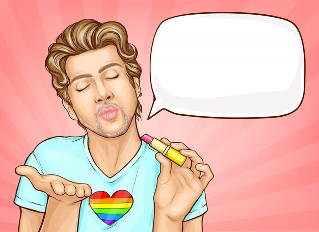Homoseksualny mężczyzna wysyłający pocałunek powietrza z zamkniętymi oczami. Darmowych Wektorów