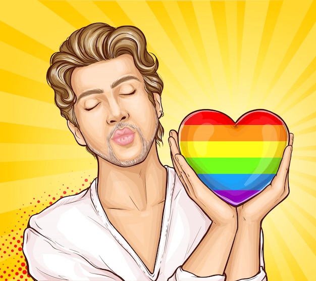 Homoseksualny mężczyzna z tęczy serca kreskówki wektorem Darmowych Wektorów
