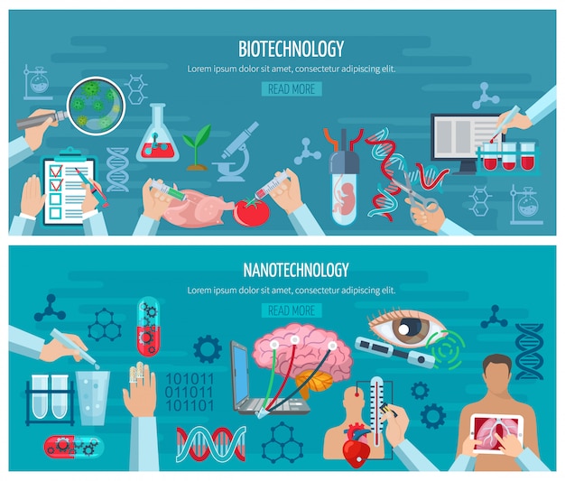 Horyzontalne Biotechnologia I Banery Nanotechnologiczne Darmowych Wektorów